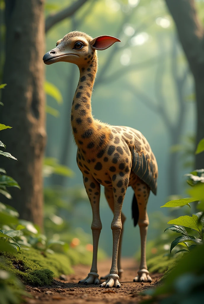 Create a fusion of a dodo and a giraffe (animal) realisitic, Por favor 