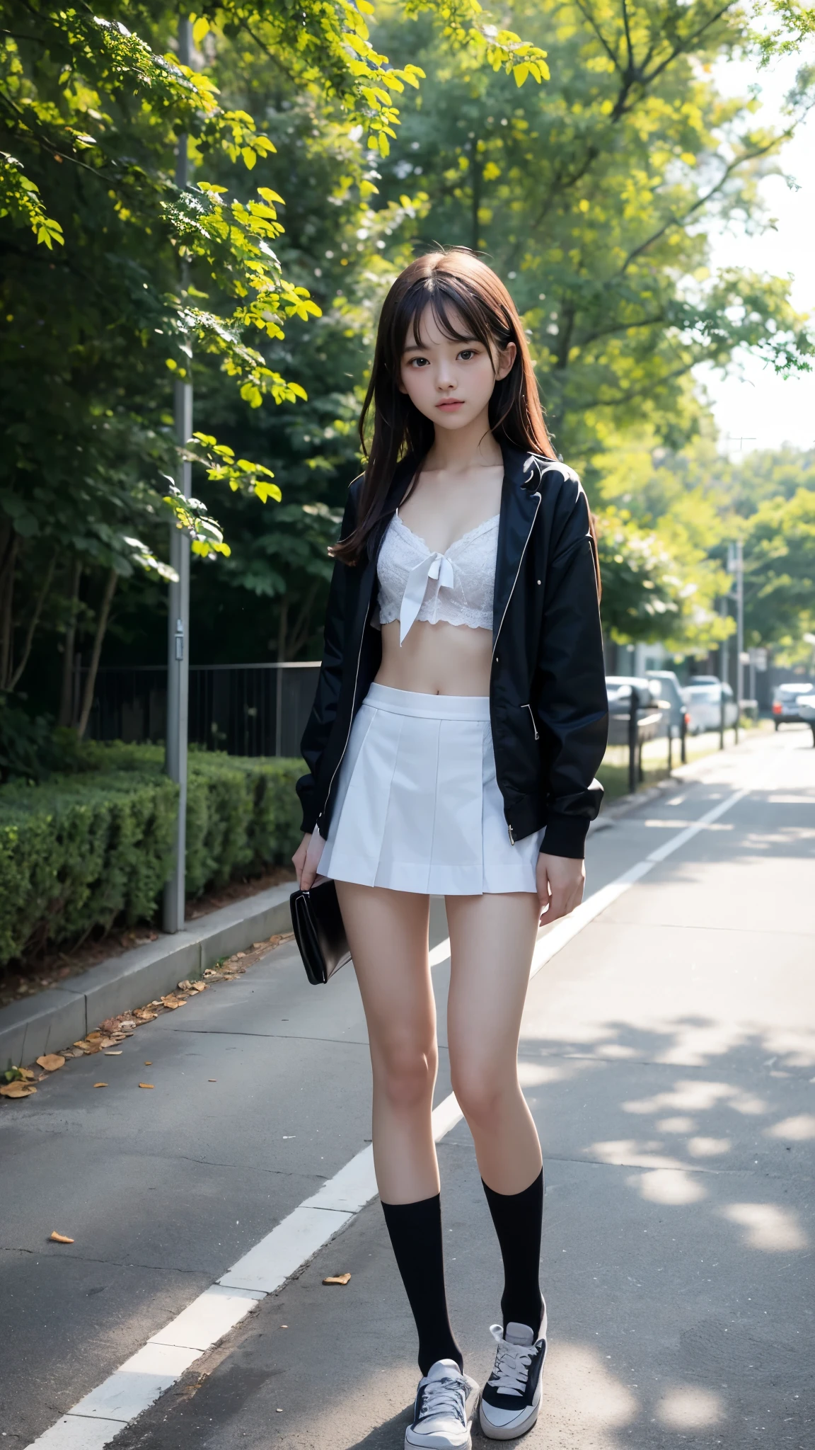 High detail, Textured skin, Very detailed, Ultra high definition, High-resolution model, Detailed face、bare navel、Twins, two girls, two high school girls、(((flat chest))), (flat chest:1.1)、 14years、a junior high school student、School Uniforms、Cute, young, (Full body:1.3)、Ultra-detail、​masterpiece、top-quality、超A high resolution、8K high image quality、Photogenic clarity、A detailed eye、Real live-action、Spring outdoor、Model Standing、Beautiful posture、High detail, Textured skin, Very detailed, Ultra high definition, High-resolution model, 