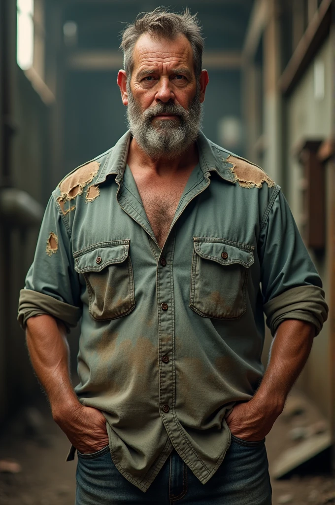 A man wearing a shirt with torn armpits