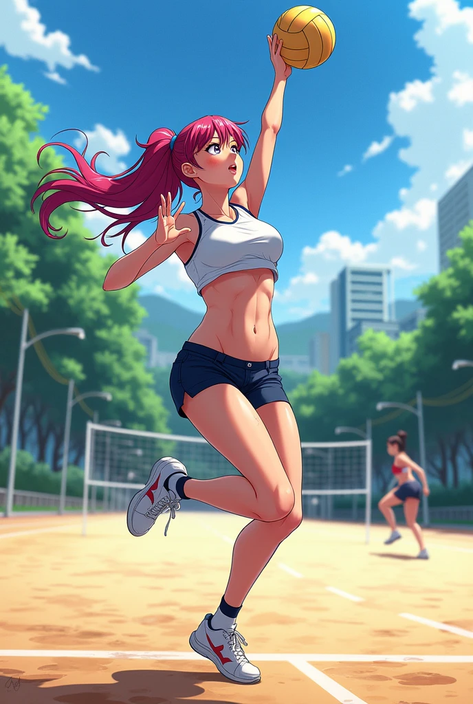 Anime girl playing volleyball without clothes