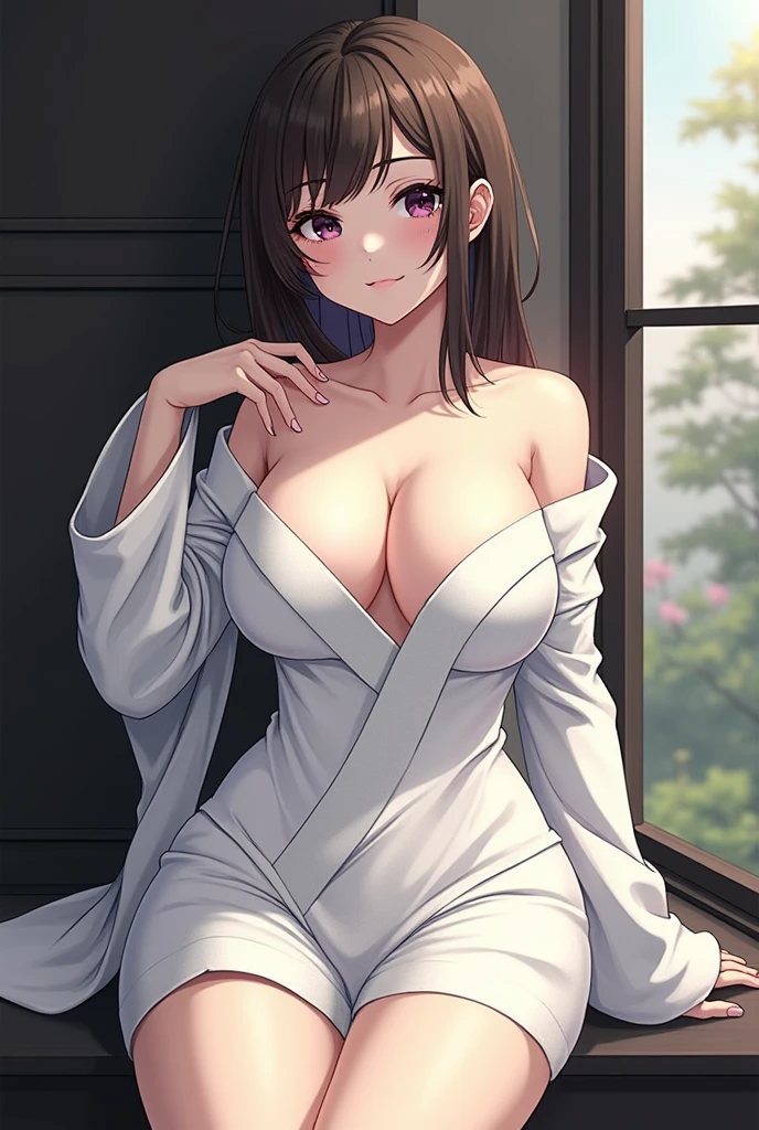 ((Best Quality)), ((masterpiece)), (detailed), 1 girl,Kimono with huge shoulders and breasts uncovered