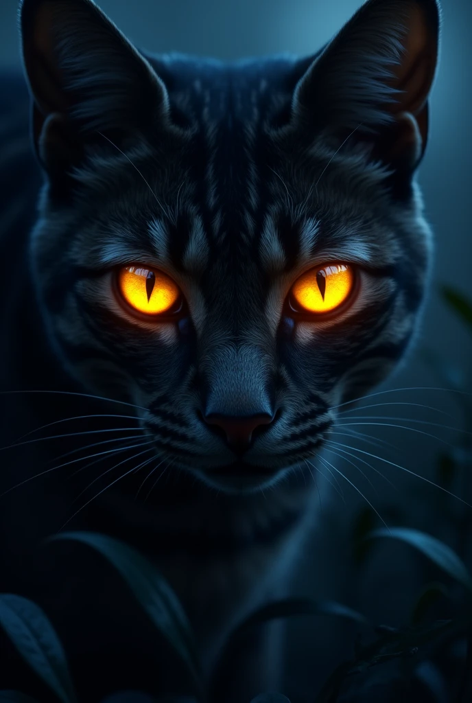 Lighting two eyes of a cat at night.