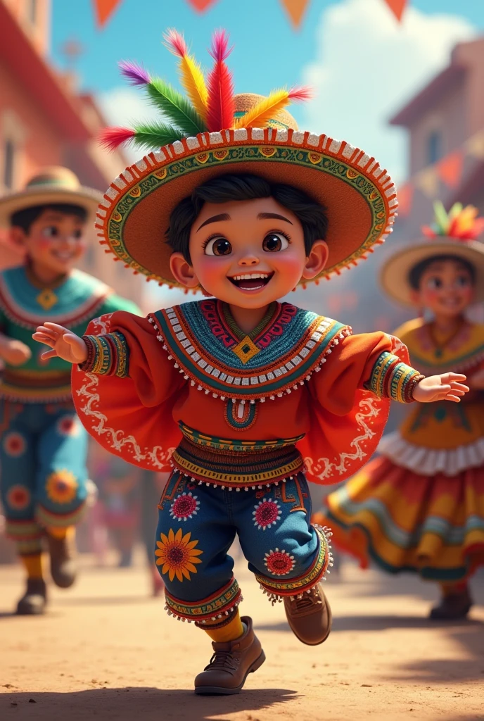 Create an image of a boy wearing the clothing of the Peruvian festival dance