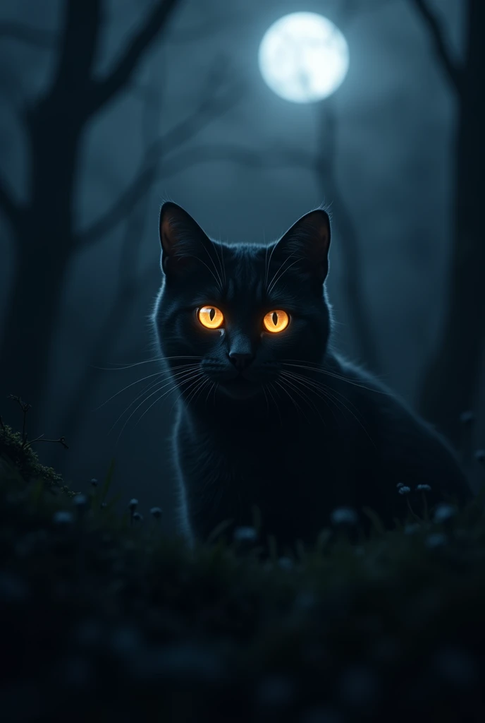 Lighting two eyes of a cat at dark night.