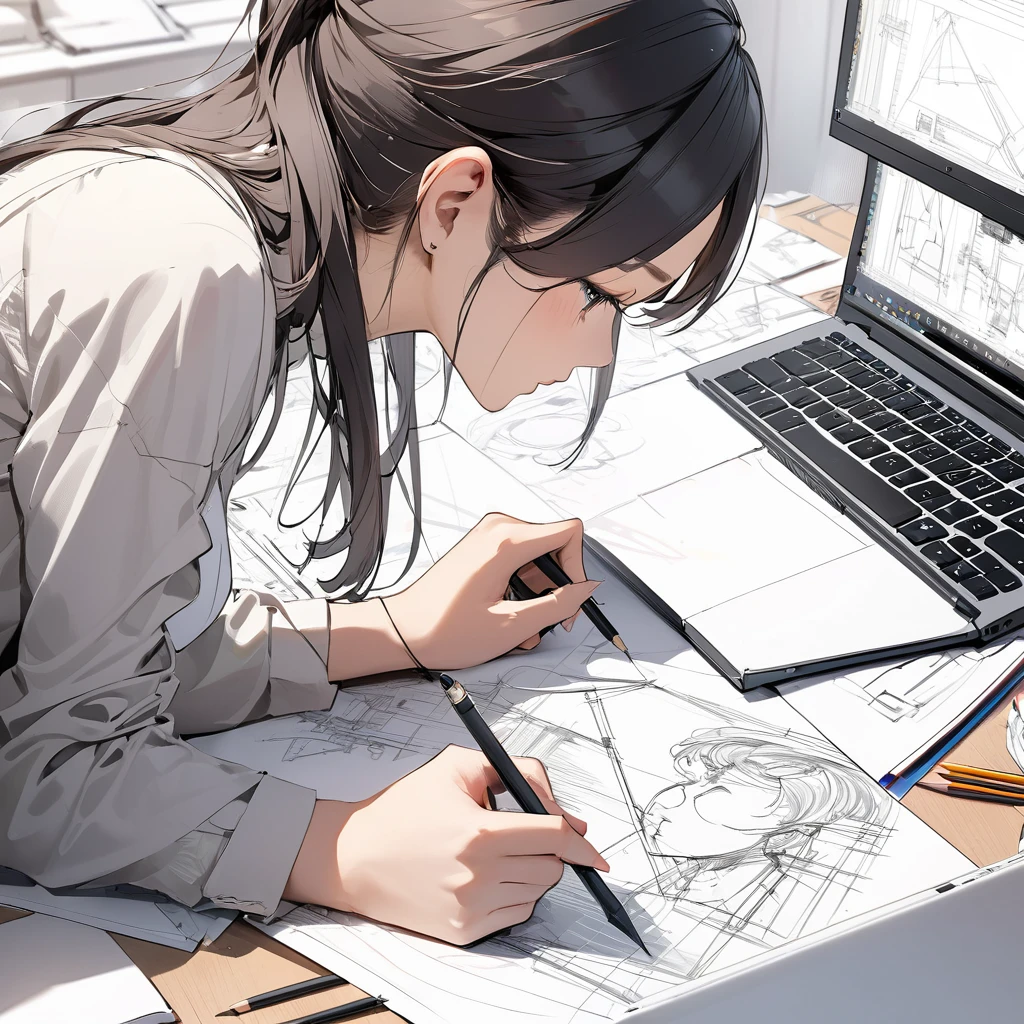  designing at a computer or sketching ideas
