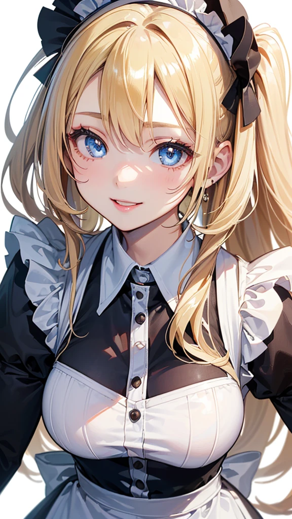 (((((3 girls:1.3、Maid clothes:1.3、super long hair、smile)))))、(((forehead、huge breasts:1.3、3 girls:1.3、white blond hair:1.3、cowboy shot:1.3、A calm face、long hair、Northern Europe、White、beautiful girl、White Blonde、Blonde、White background、cute、Young、True Face、Shiny Hair、whole body)))、, highest quality, figure, super detailed, finely, High resolution, 8k wallpaper, Perfect dynamic composition, detailed and beautiful eyes, Deco out,bionde, breasts, Natural color lip,white background, random cute poses,