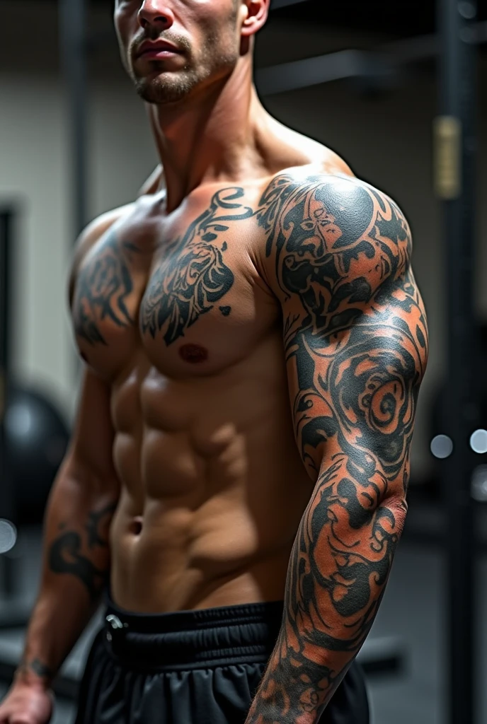 Make me some images of possible tattoos from the shoulder to the fingers of the hand that represent the love of the gym