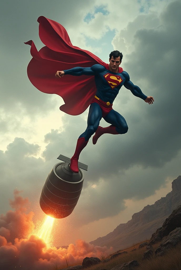 Superman riding a falling bomb