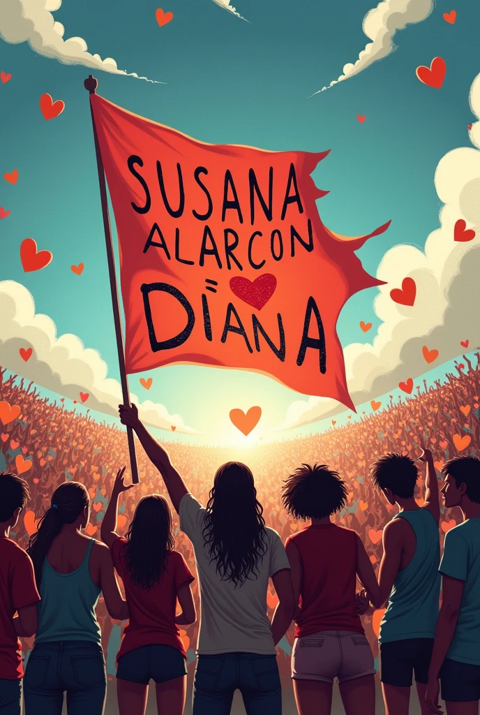 Fanatics, They raise a huge flag that says "Susana Alarcon and Diana, we put them together!!❤️"