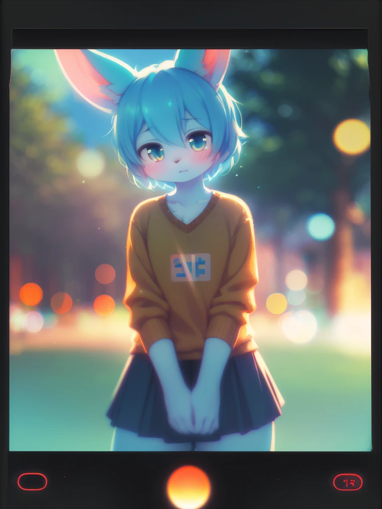 (Sumilux f1.4 36mm , Polaroid , low Latitude old color negative film , cross process , (bokeh), Long exposure , blur , flare, chromatic aberration , (soft focus), (Shallow focus) , soft glow , Maximum aperture, low Key , Transparent depiction , Tyndall) , Teenage student rabbit couple curious about sex , Secret Play , bold