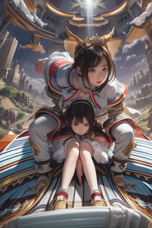 Highest quality,Ultra-wide angle composition、 girl (woman on top)　Saddle a man&#39;s stomach　(Sit on my lap) (straddle your stomach)
