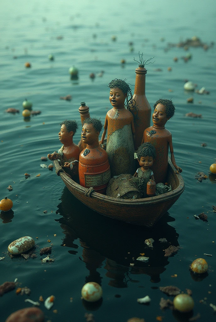 Boat singing trash in the sea