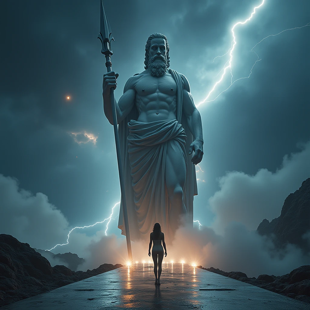 ((work of art))，(best qualityer))，greek style，in the universe，A huge statue of the God Ares stands in space，Lightning in the sky, floor, Look to the camera，Ares standing，Ares holding the spear with his right hand, glimmering，glow effect, fully naked woman with big ass showing giant breasts on the road，Hyper-Realism，hyperphotorealism，real photography，8k，High definition，high qualiy，work of art，very well, (((offwhite)))，Discoloration，blurring，inking，8k，very well，high qualiy，(((oc renderer)))