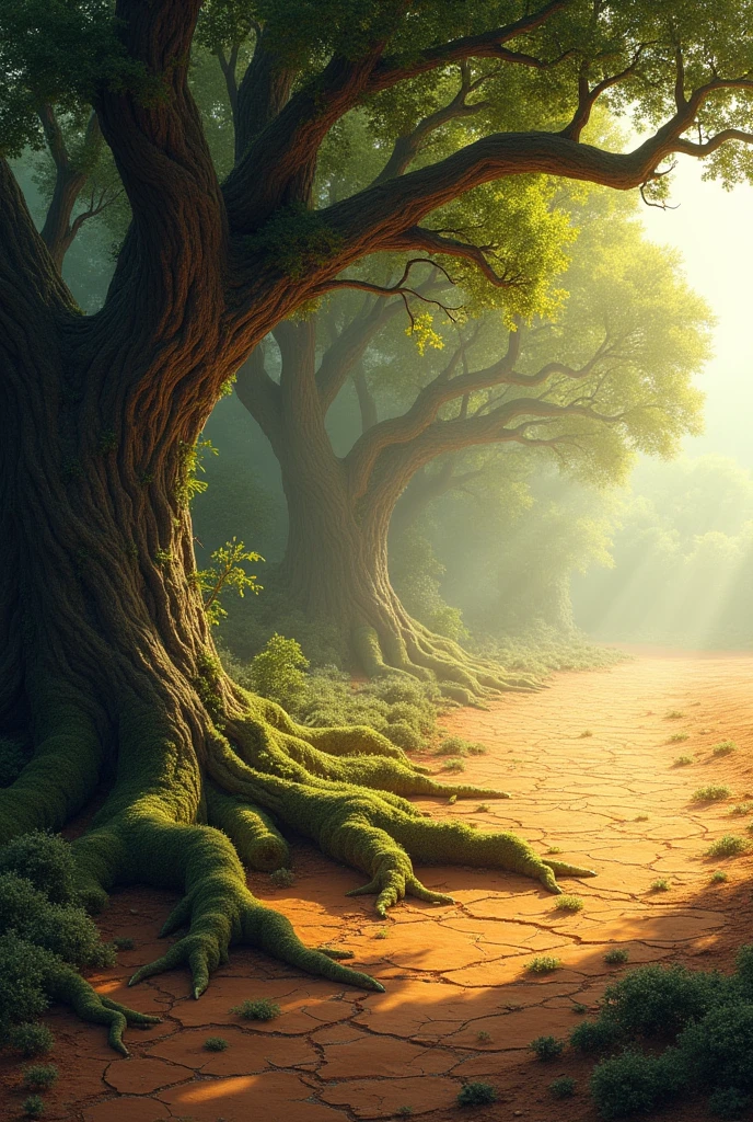 Deep forest bordering arid land