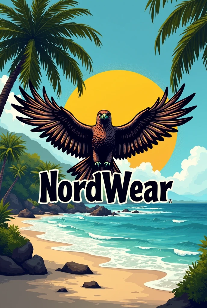 NordWear brand logo, Northeast drought Carcará,  name 𝑵𝒐𝒓𝒅𝑾𝒆𝒂𝒓Bahia salvador Bahia Brazil , sea water cultural Sea water beach
