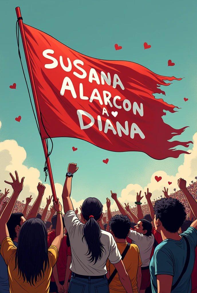Fanatics, They raise a huge flag that says "Susana Alarcon and Diana, we put them together!!❤️"