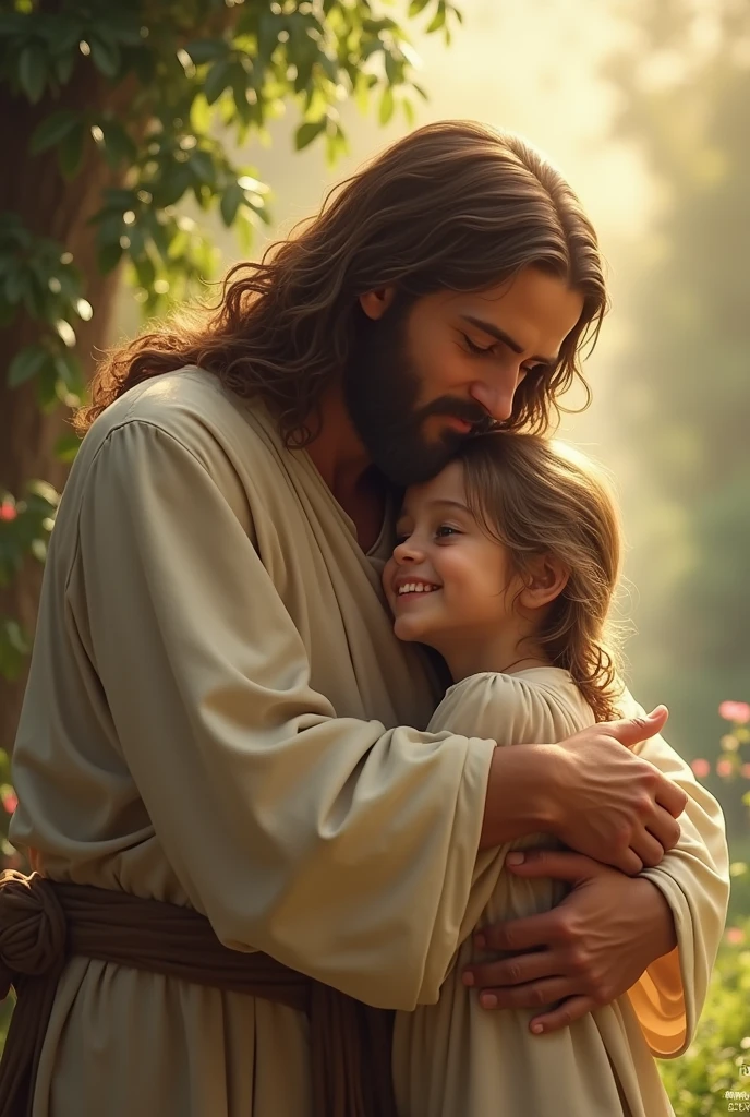 Jesus hugging a cute
