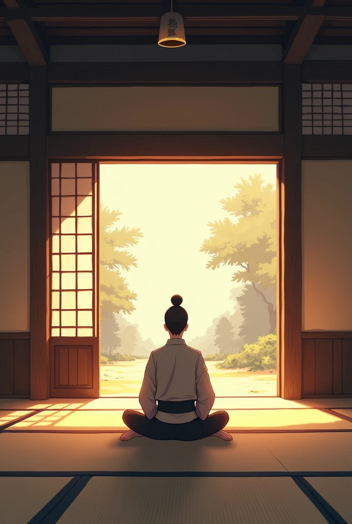 Ghibli style japanese dojo , picture from the inside of dojo 