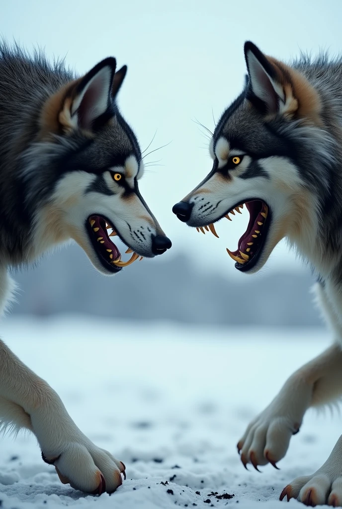 Draw two hungry and angry Siberian Huskies