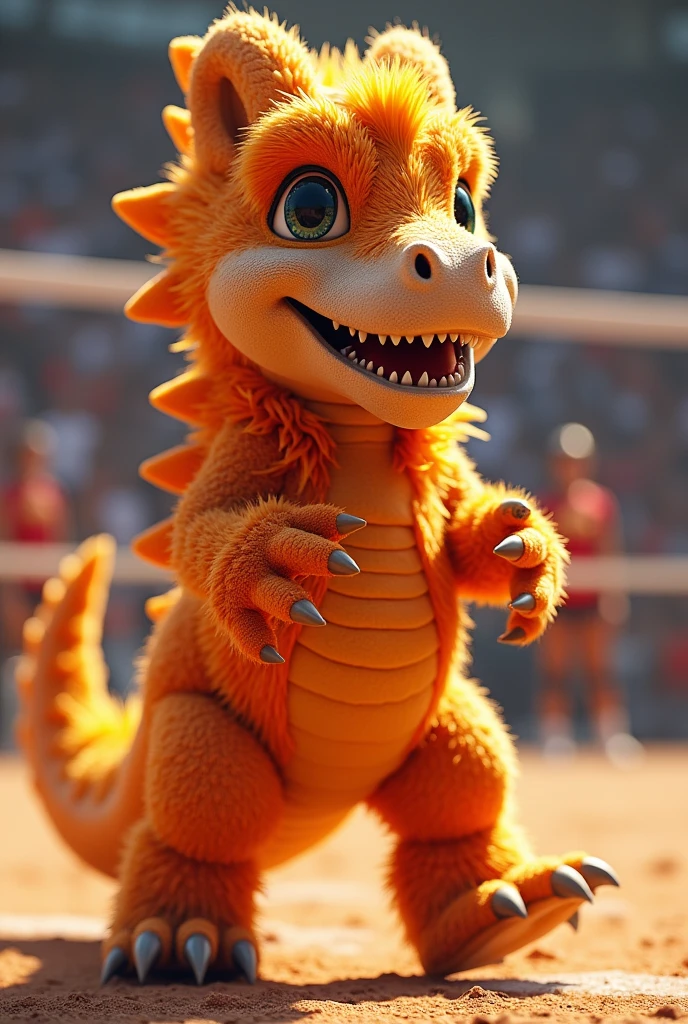 make a furry dinosaur cheerleading costume from those basketball team cheerleaders, but make this one volleyball, and the cute orange color that looks like fantasy and reminds me of dinosaurs