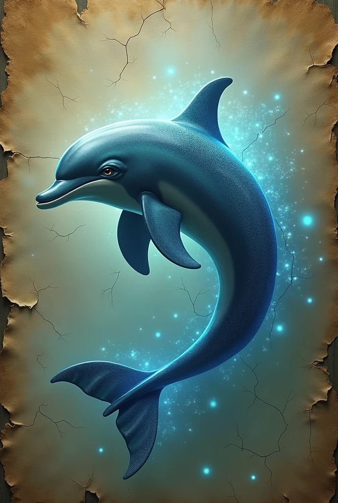 Best Quality, dolphin,shining , 2d, Department, ancient, Art on cracked paper, Detailed illustration , cinematographic, hyper high definition, Details, Hermosos Details, mystic, luminism, vibrant colors,