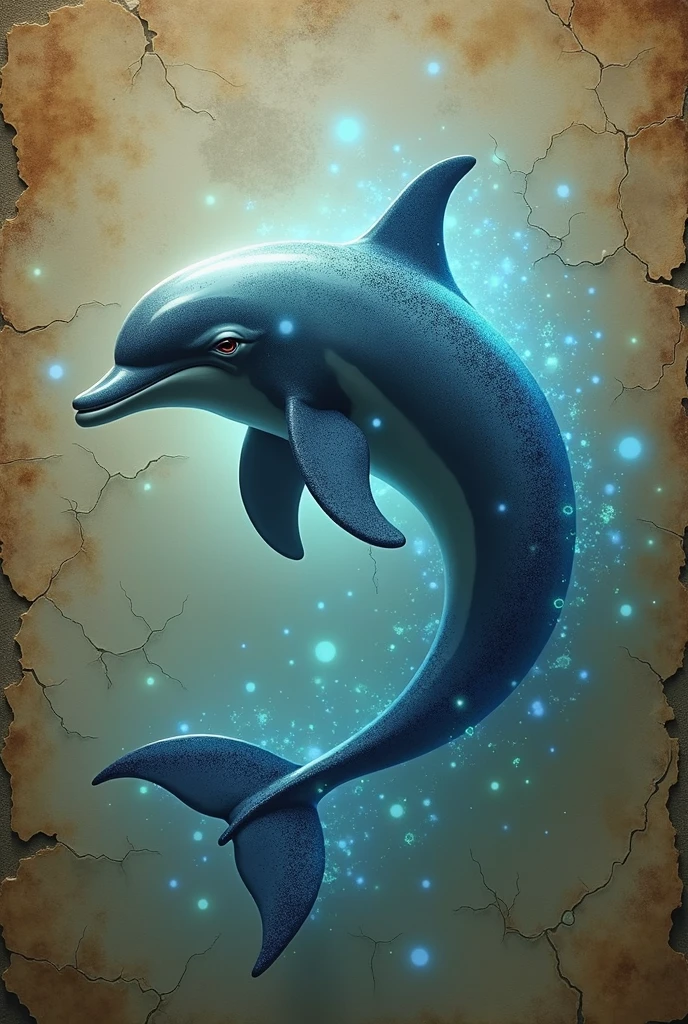 Best Quality, dolphin,shining , 2d, Department, ancient, Art on cracked paper, Detailed illustration , cinematographic, hyper high definition, Details, Hermosos Details, mystic, luminism, vibrant colors,