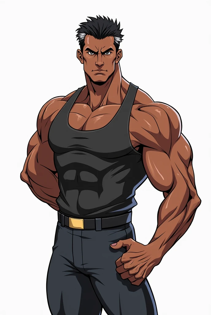 Profile image of a middle-aged man named Michael Saldanha. He has deep black skin, short curly black hair with gray at the temples, and dark brown eyes with a sharp expression. His build is athletic and well-defined. The style should blend 1980s comic book art with 1980s anime, showing him in a confident pose. The background should be transparent. Different angles, character sheet, white background --3:2 aspect ratio, different poses