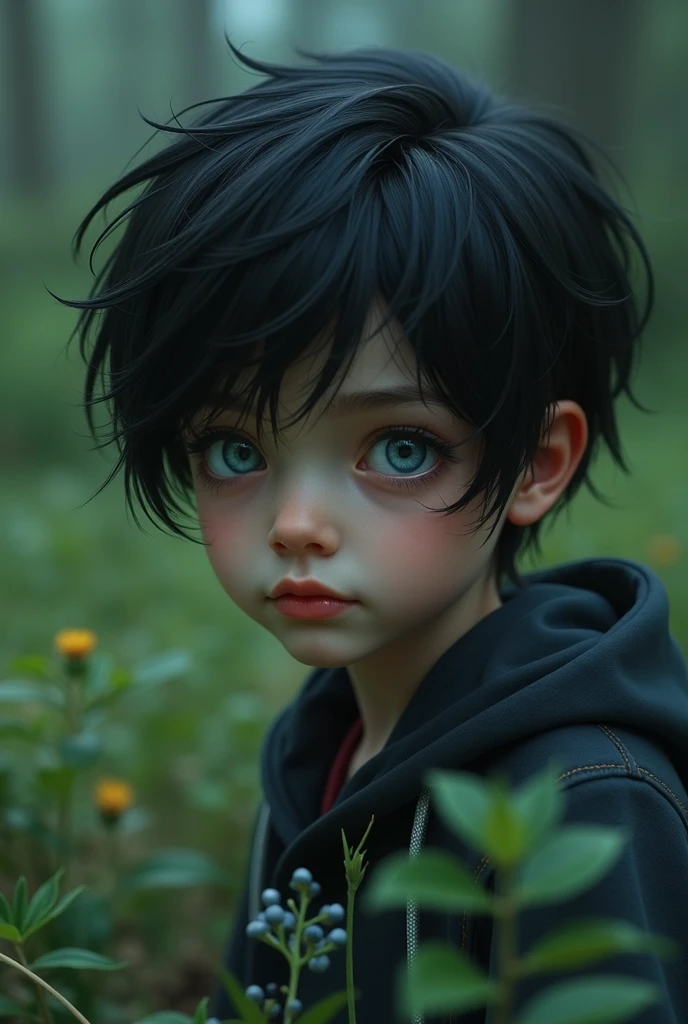 Genqra a boy with black hair and blue eyes
