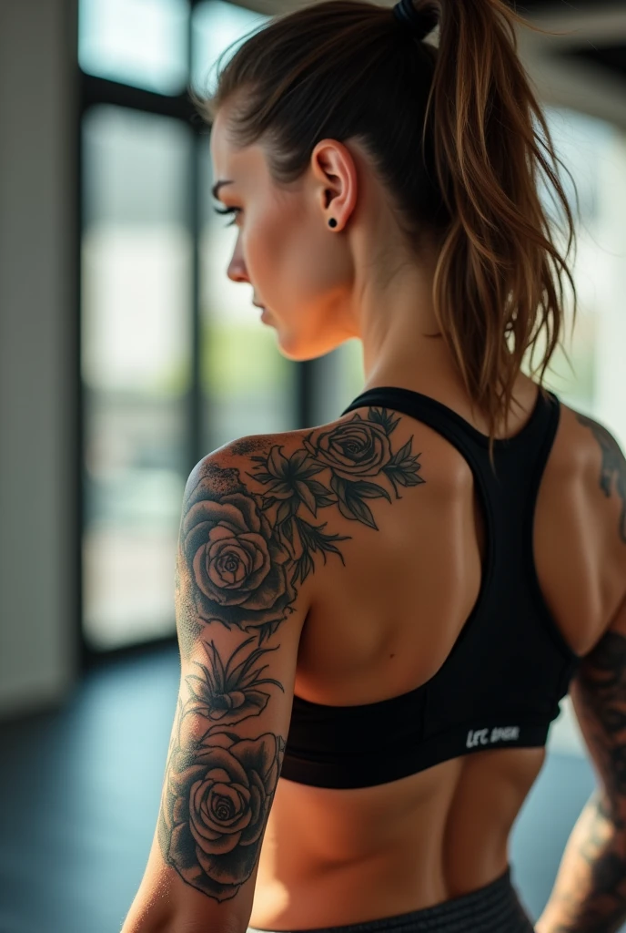 Give me a picture of possible female tattoos from shoulder to hand for gym athletes 