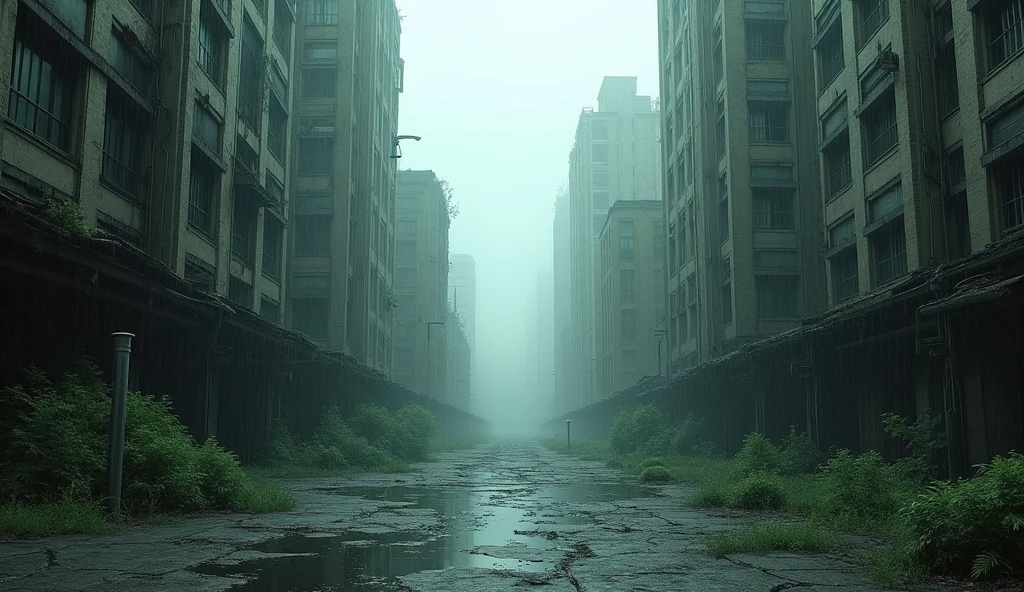 Abandoned city in the rain