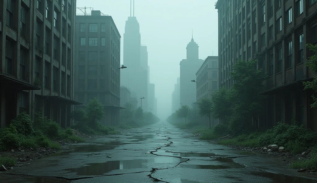 Abandoned city in the rain