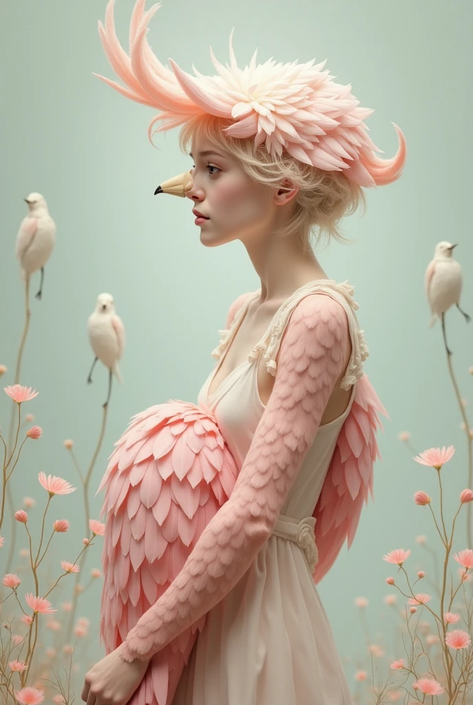 A pink half-bird, half-human girl