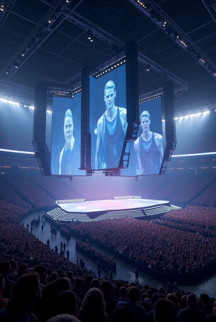 Stage 10 times bigger than Taylor Swift's stage with 1000 lights and 5 screens in a huge stadium. normal stage structure