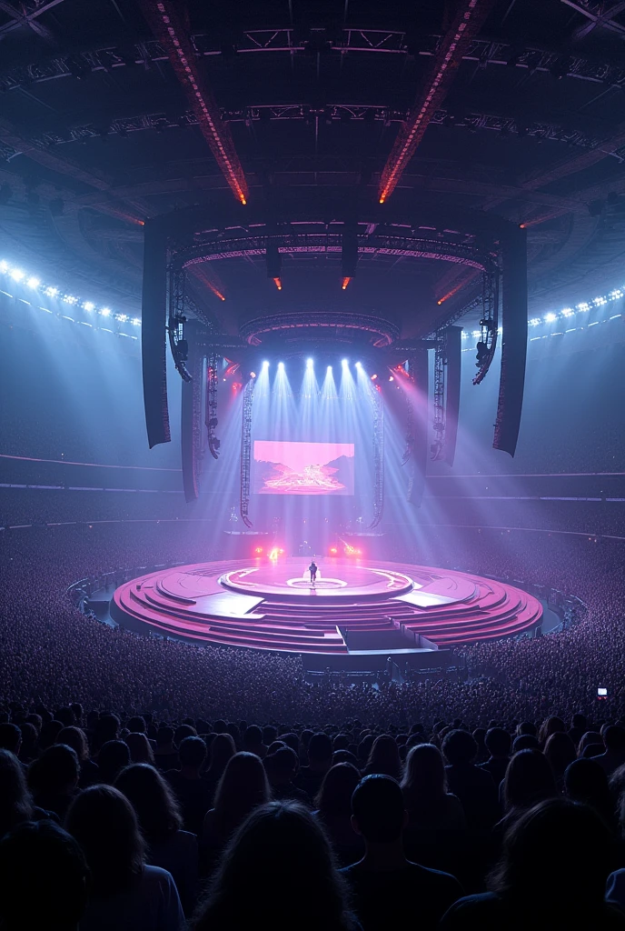 Stage 10 times bigger than Taylor Swift's stage with 1000 lights and 5 screens in a huge stadium. normal stage structure