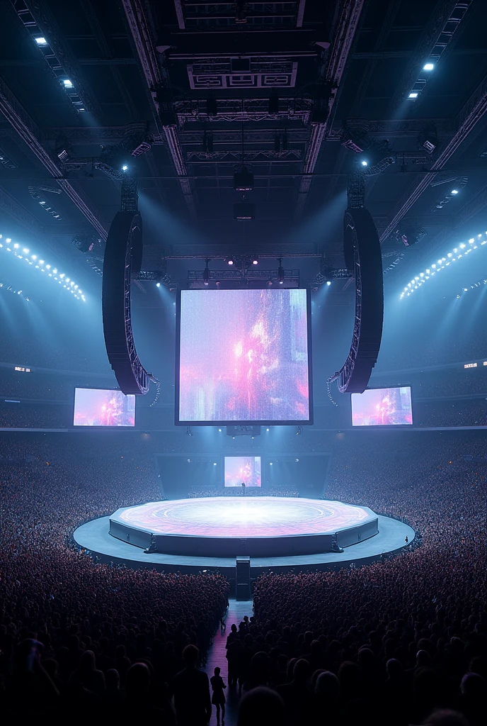Stage 10 times bigger than Taylor Swift's stage with 1000 lights and 5 screens in a huge stadium. normal stage structure