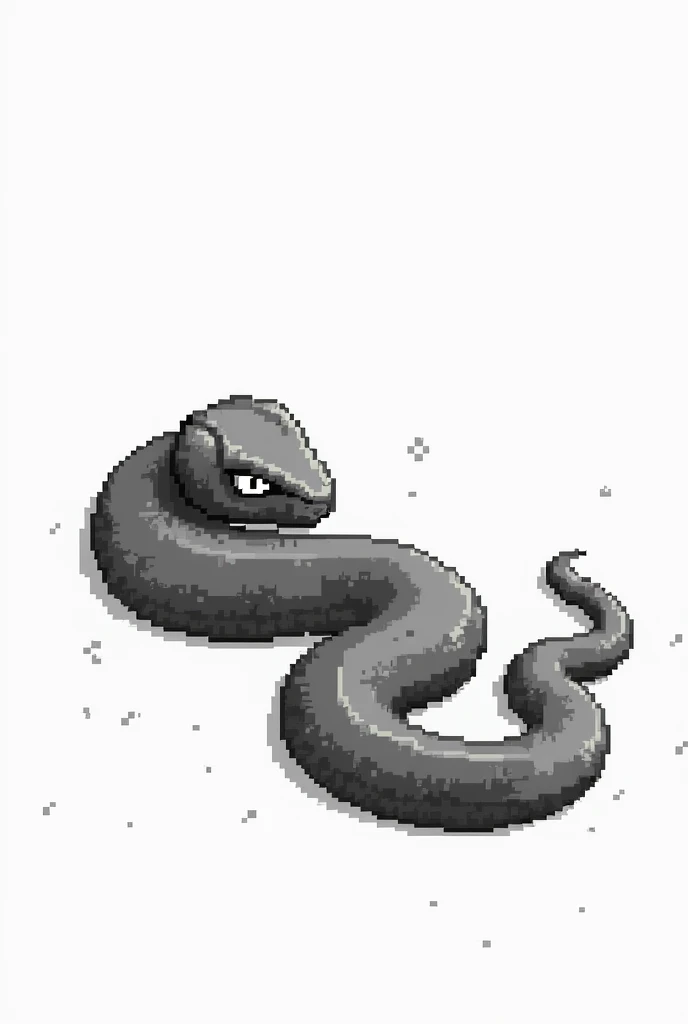 One-eyed snake on its side in pixel art in monochrome black and white color