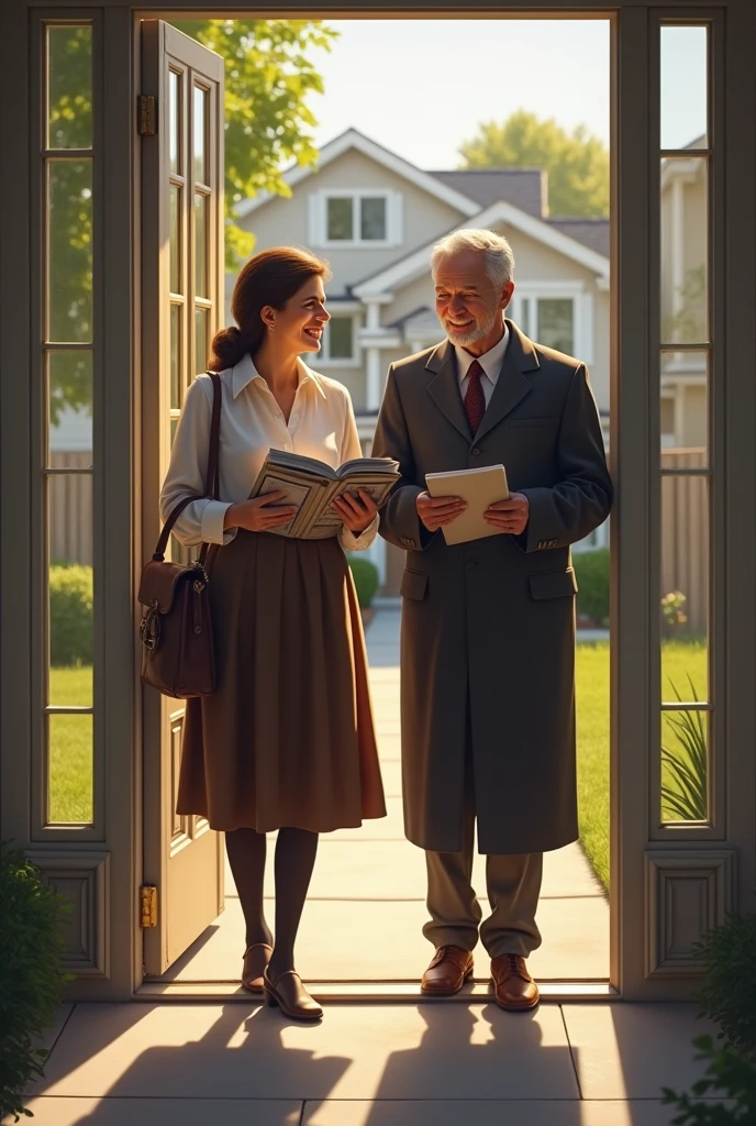Regular pioneer Jehovah's Witness preaching with her husband