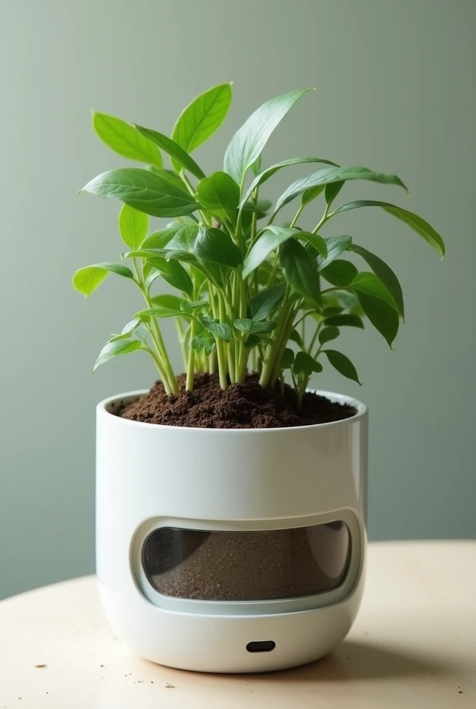 I want you to create a smart self-watering pot that creates its own compost