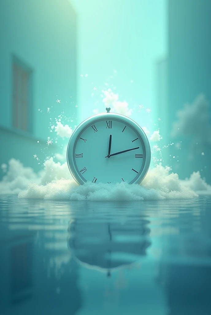 An image of a clock symbolize the importance of being mindful of the present moment and not dwelling on the past or future. The overall shade of the image must be turquoise, blue, or cyan.