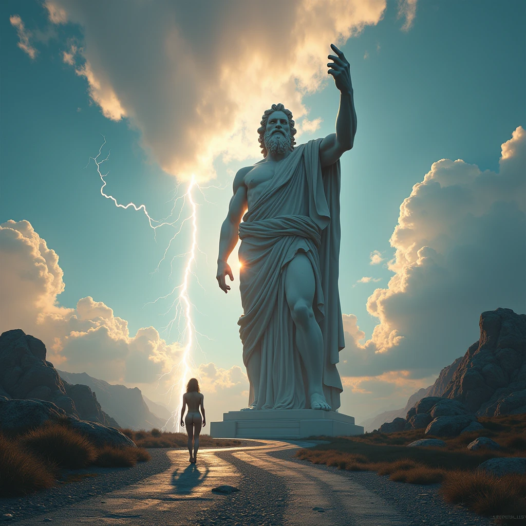 ((work of art)),(best qualityer)),greek style,in the universe,A huge statue of the God Zeus stands in space,Lightning in the sky, Sunnyday, Look to the camera,Zeus standing,Zeus holding the thunderbolt in his right hand, glimmering,glow effect, fully naked woman with big ass on the road,Hyper-Realism,hyperphotorealism,real photography,8k,High definition,high qualiy,work of art,very well, (((offwhite))),Discoloration,blurring,inking,8k,very well,high qualiy,(((oc renderer)))