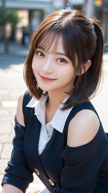 Tabletop、(masterpiece:1.3),
(8k, Photorealistic: 1.4, RAW Photos, Best image quality: 1.4),
Japanese Idols、Super detailed face、Attention to detail、Genuine、
double eyelid、Big and attractive eyes,Perfectly beautiful eyes、 Sharp focus:1.2、Beautiful woman:1.5、
Light brown hair、 Highest quality、masterpiece、Ultra-high resolution、Depth of written boundary、Perfect Shadow、(Photorealistic:1.4)、Highly detailed and professional lighting、Realistic Light、
Perfectly shaped、Symmetrical face、beautiful girl,Sharp focus, Perfect Anatomy,Crouching,
(Smiling and looking down at the camera:1.1),(Front shot:1.1),(Look forward),Black short ponytail,school uniform,(The uniform is transparent:1.2),(Nipple protrusions protrude:1.3)、glamorous,( Close the front of the clothes:1.1),(breast focus:1.1),street,Natural light,(Backlight),(A bright light shines from behind),(Lens flare)(Low position:1.3),(Low Angle:1.3)