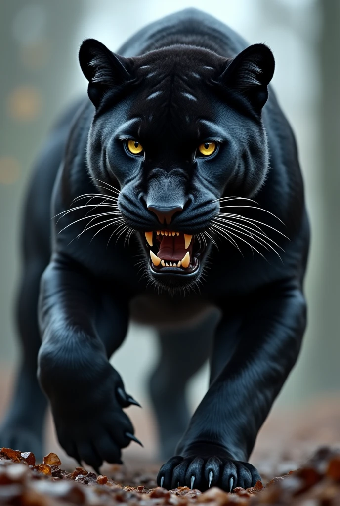 Angry black panther with blur baground