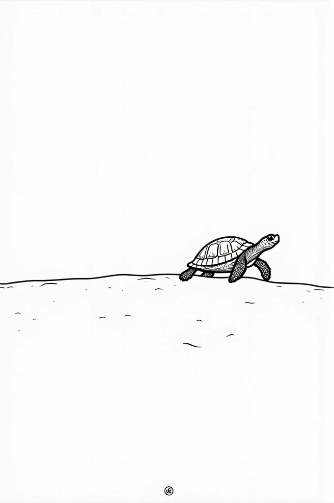 Black and white coloring book page of a turtle on the beach