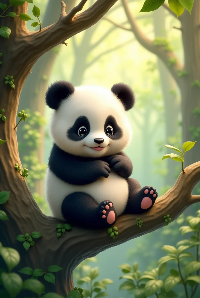 Cute baby panda sit on tree