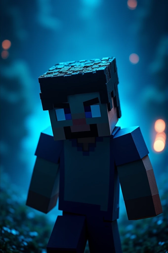 make a mincraft GAMING youtube banner with dark theme and blue beckground