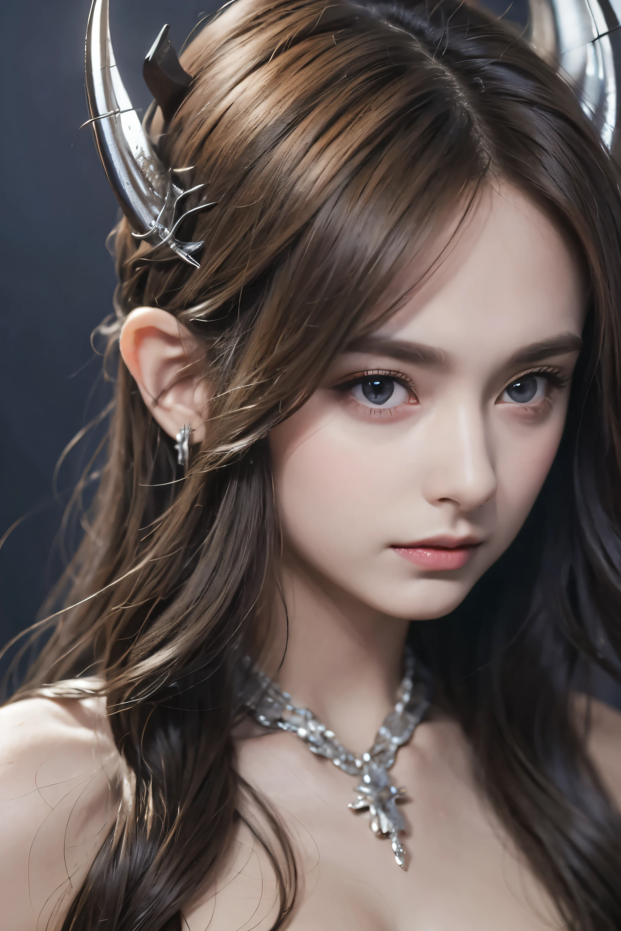 A stunning masterpiece by Luis Royo, High-quality and realistic depiction of a shiny, beautiful girl, Natural skin texture, (((This surreal portrait captures the essence of youth and beauty))), (((Completely naked))), (whole body), (((Succubus)))