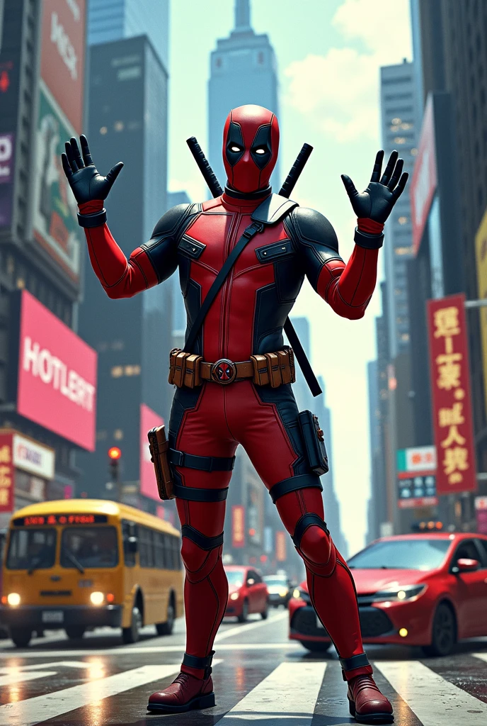 Deadpool directing traffic 