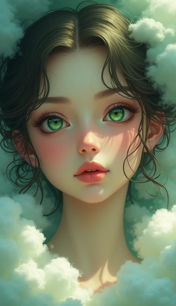 ((best quality)), ((masterpiece)), (detailed), (fantasy illustration:1.3), soft colors, (detailed cloudscape:1.3), (high-resolution:1.2), 1girl, green eyes,