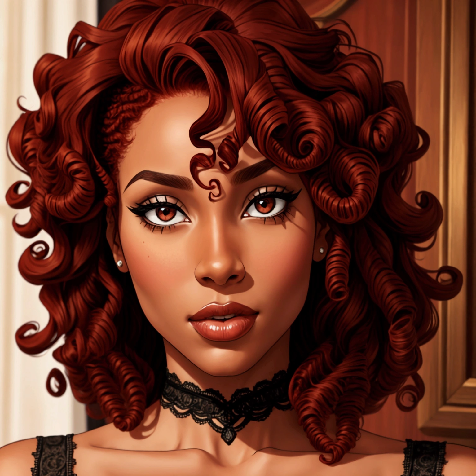 Black woman with red curly hair