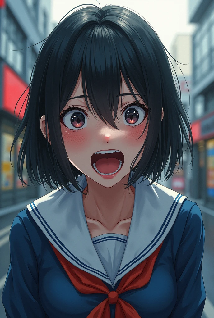 (Surreal), (8k), (Very detailed), (Best illustrations), (Beautiful attention to detail), (Highest quality), (Very detailed), (masterpiece), (wallpaper), (Detailed face), alone, 1 girl, 1 hour drawing challenge, Wet sweat, (school uniform:1.3), Looking at the audience, Exquisite detail, Detailed faces, ,Pure Erotic Face Ace_ v1,Japan,high school girl,uniform,Akihabara,looking at the camera,anger,Screaming